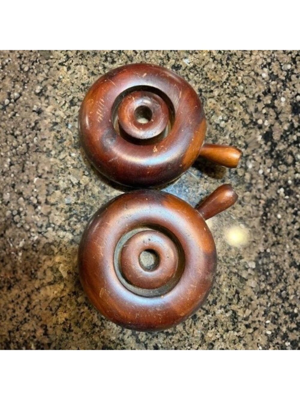 Pair of Vintage Turned Wood Candle Holders Chambersticks